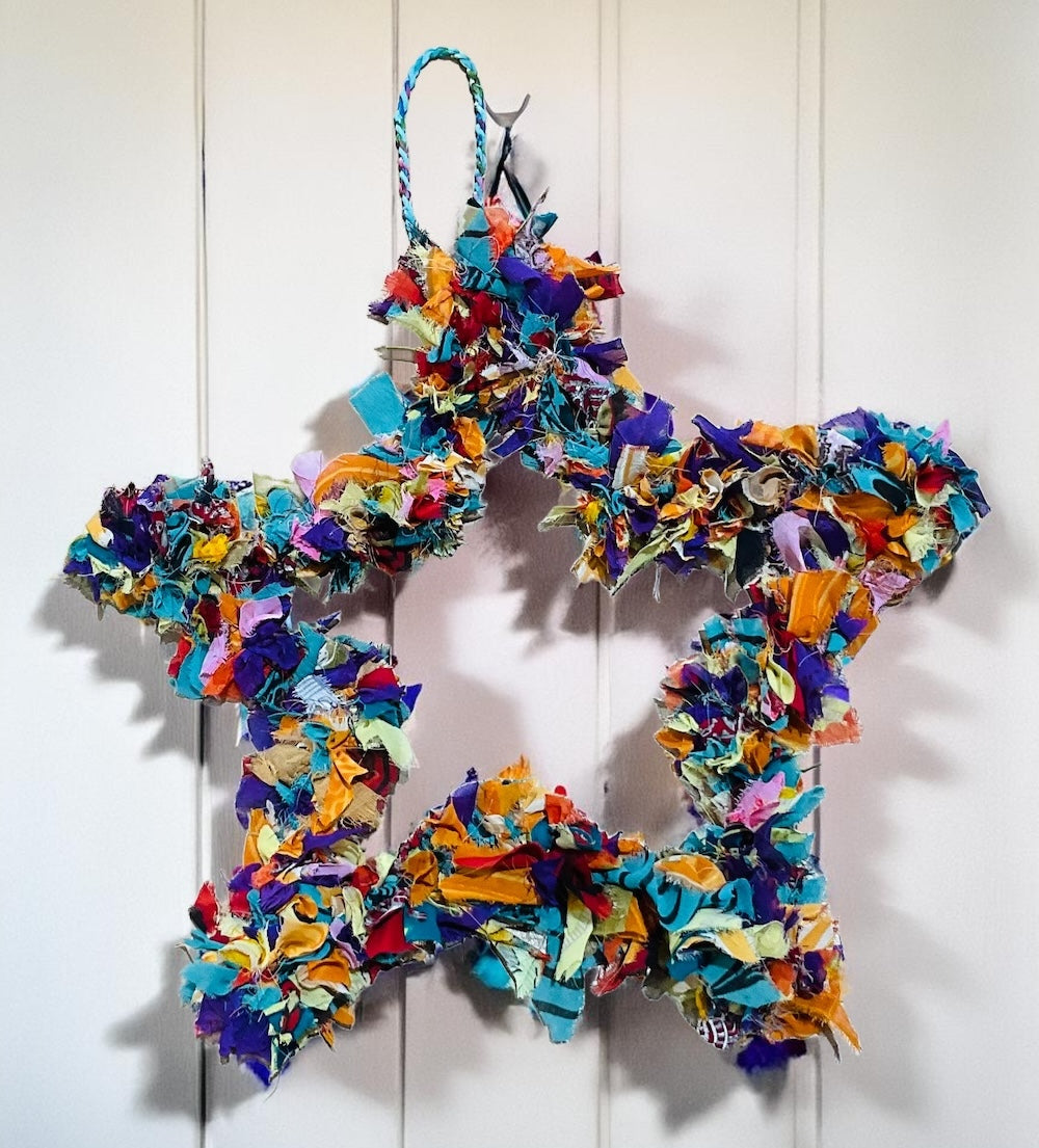 Recycled Sari Multi Colour Hanging Star 38 cm x 6 cm