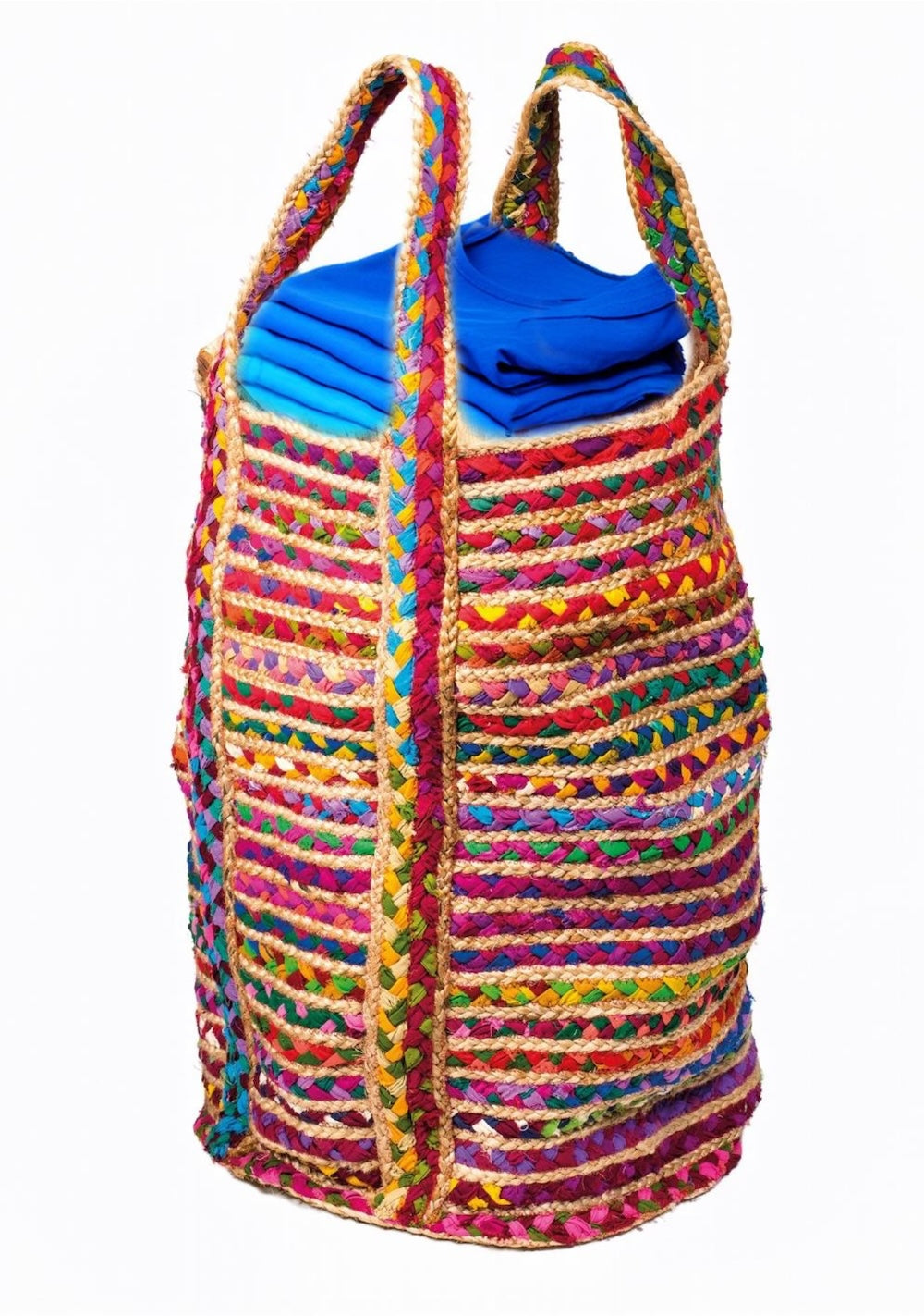 Multi Colour Striped Cotton Jute Laundry Bag