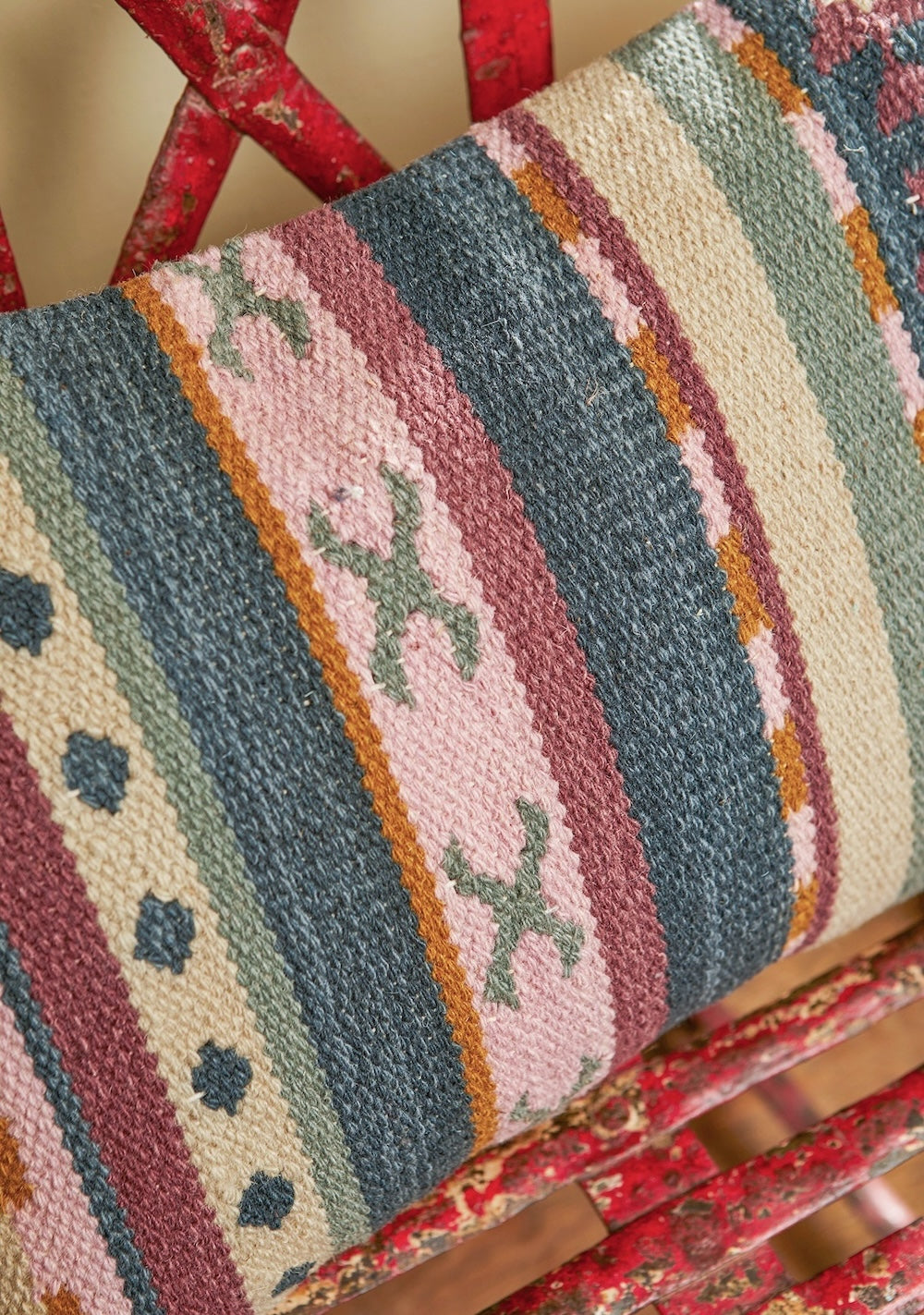 Striped Geometric Kilim Cushion Cover Wool Cotton 35 cm x 50 cm