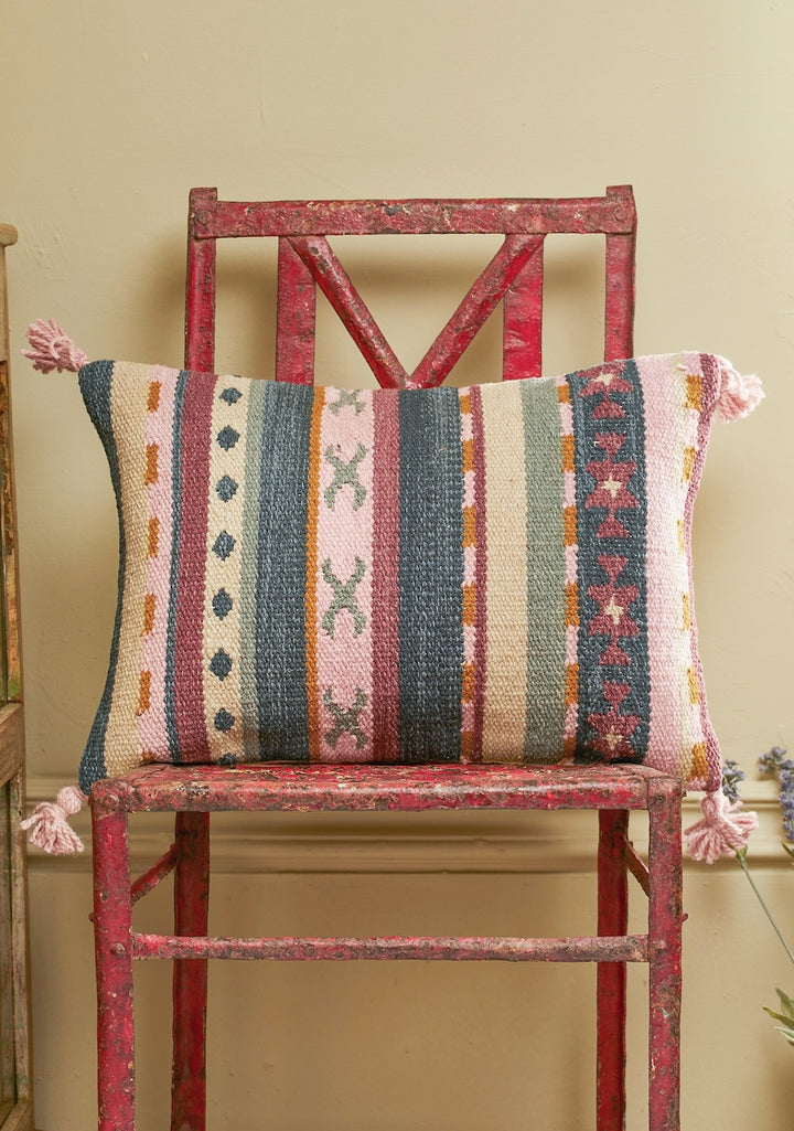 Striped Geometric Kilim Cushion Cover Wool Cotton 35 cm x 50 cm