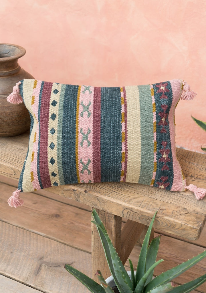 Striped Geometric Kilim Cushion Cover Wool Cotton 35 cm x 50 cm