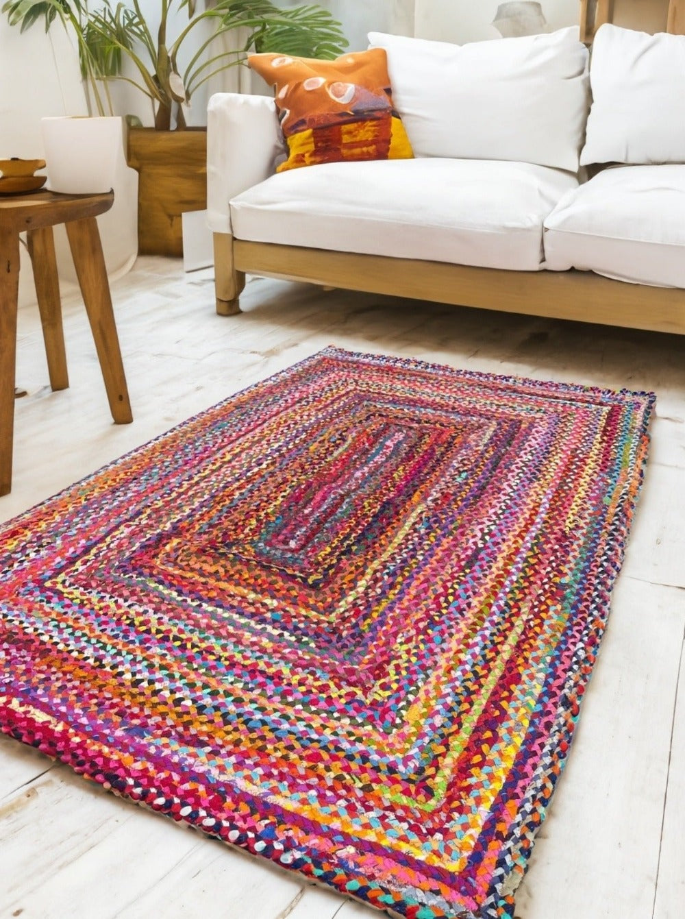 Multi Coloured Rainbow Braided Rug | Camping Rug | Rag Rug – Second ...