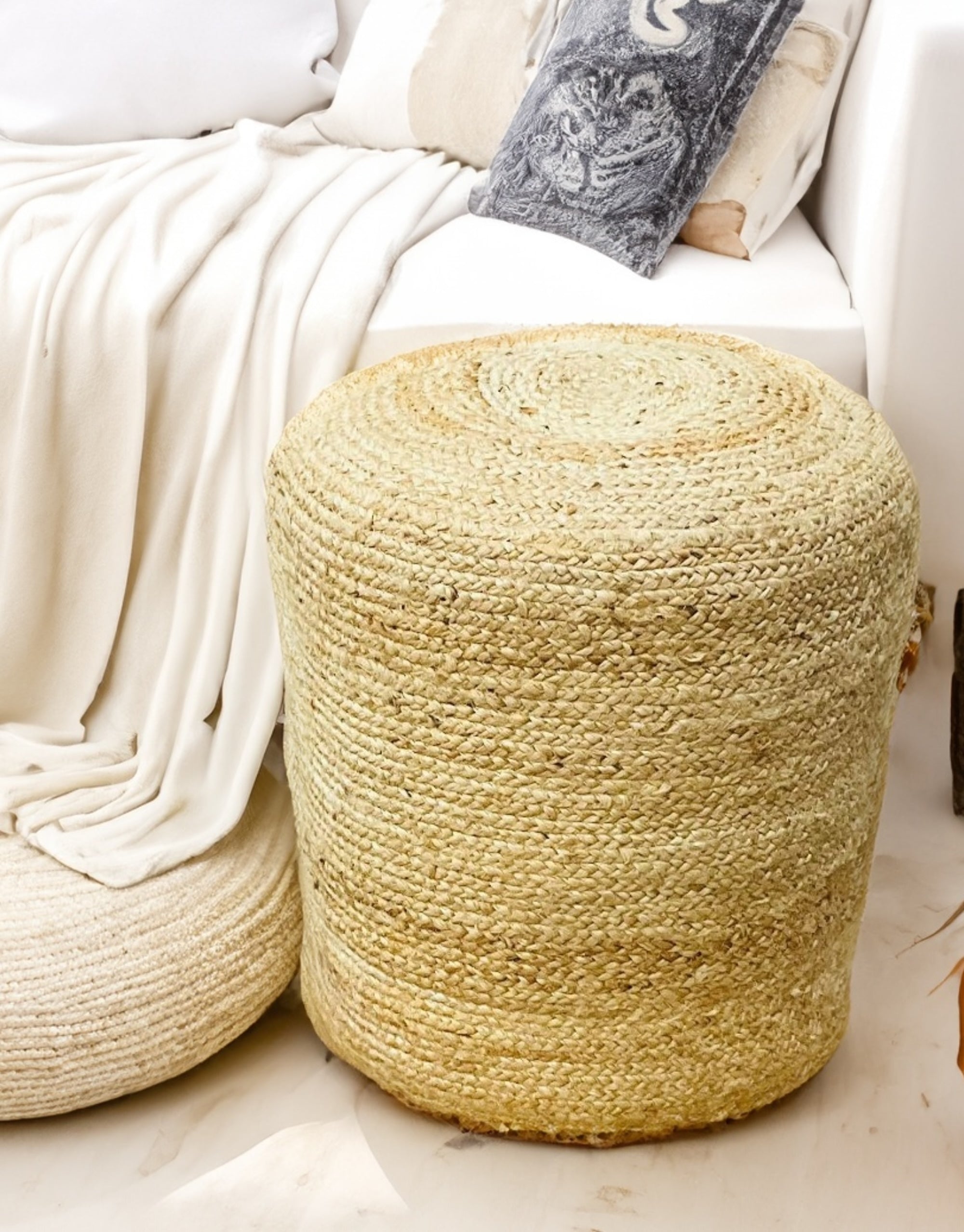 Handmade Tall Braided Jute Pouffe Second Nature Online