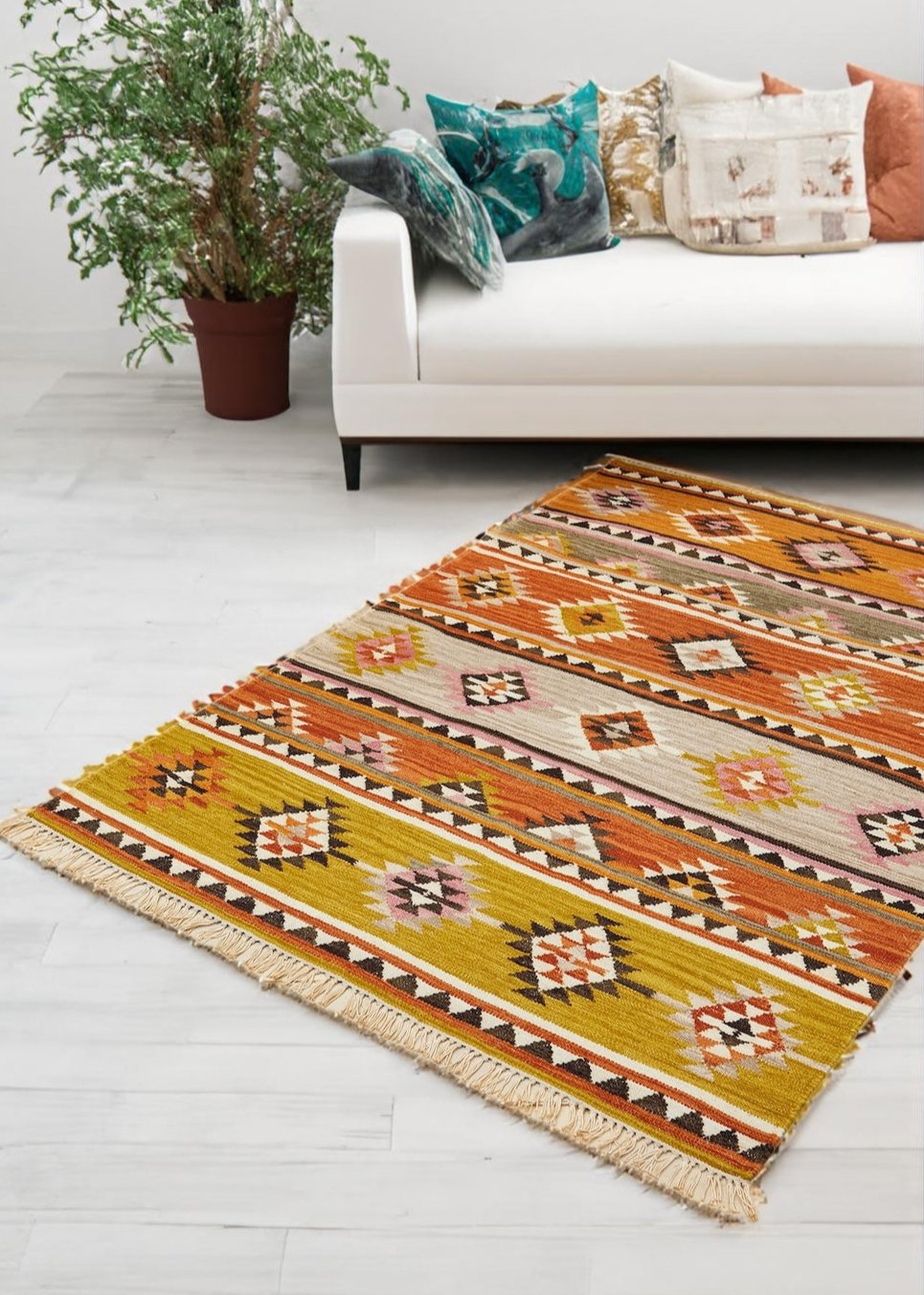 Tierra Orange Multi Colour Wool Cotton Kilim