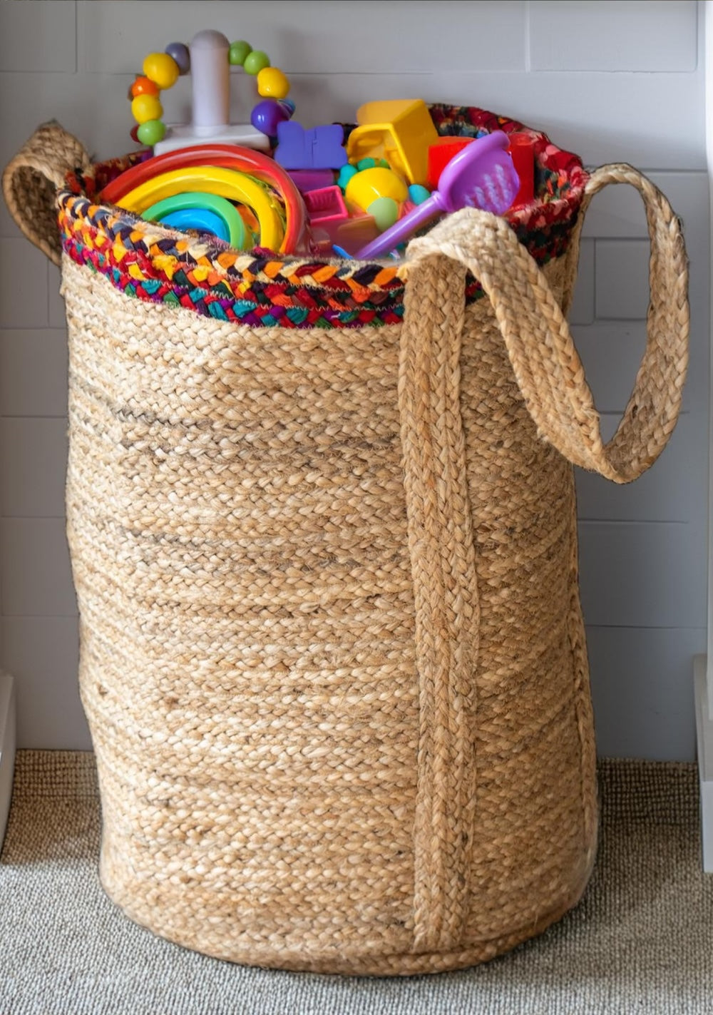 Hemp Chindi Braided Storage Bag for Storage of Logs, Toys and Laundry