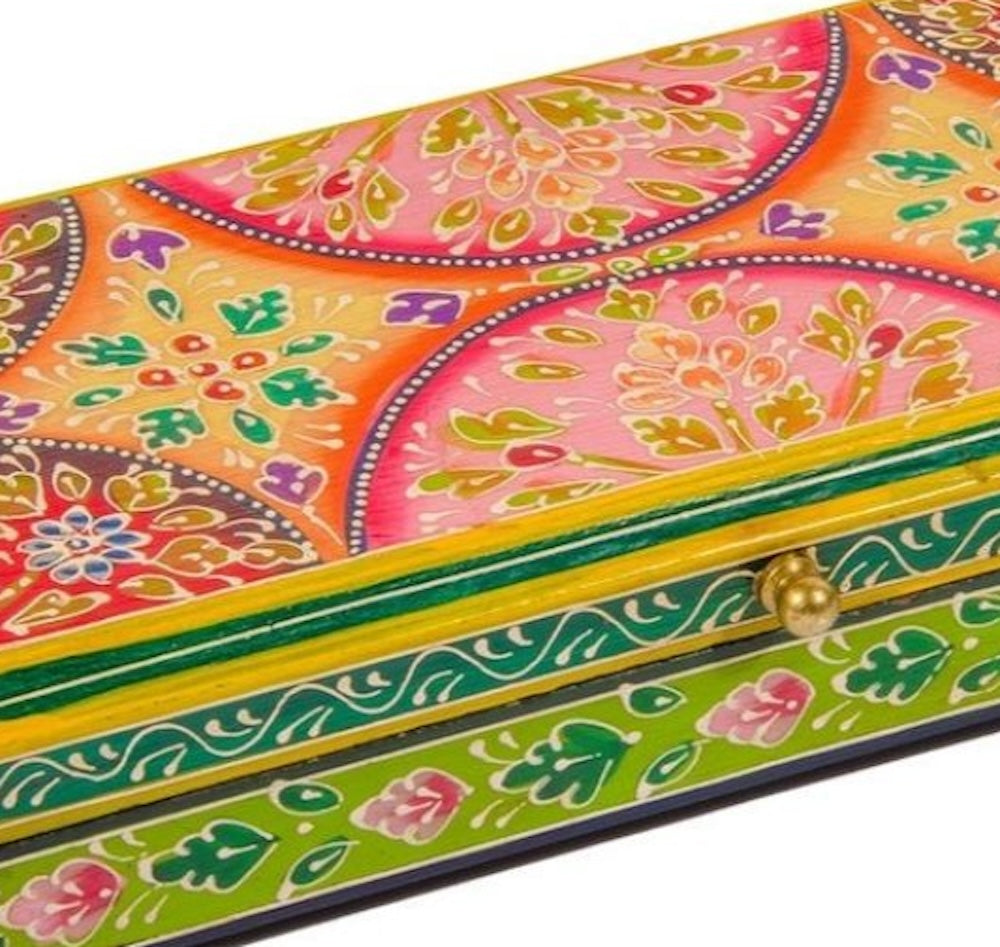 Close Up of Indian Hand Painted Jewellery Box