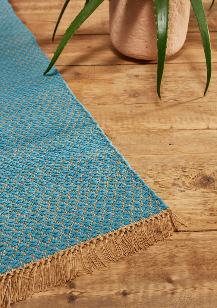 Turquoise Blue Reversible Rug Close Up