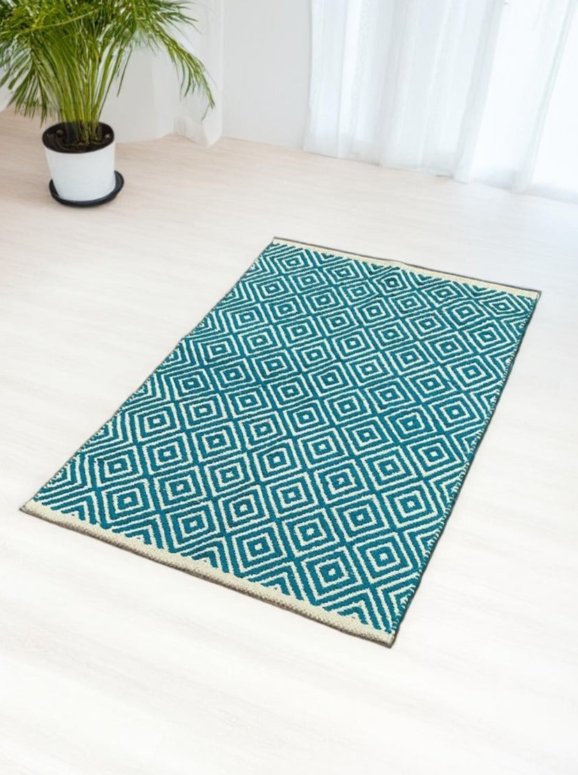 Turquoise Diamond Pattern Small 60 cm x 90 cm Rug