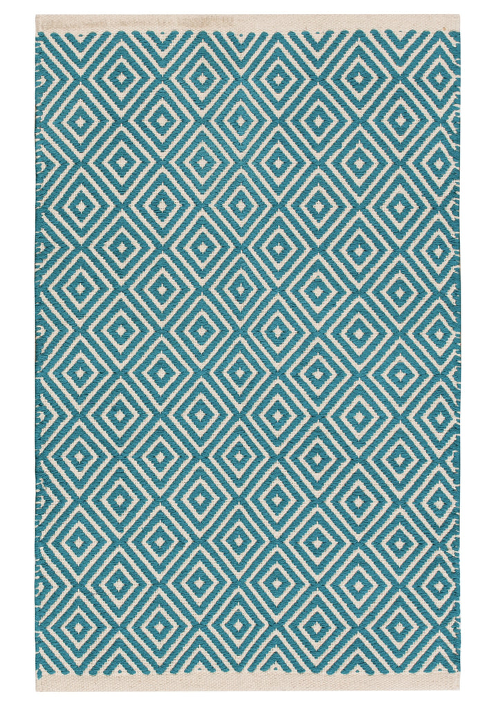 Turquoise Diamond Weave Cotton Hand Loomed Rug 60 cm x 90 cm