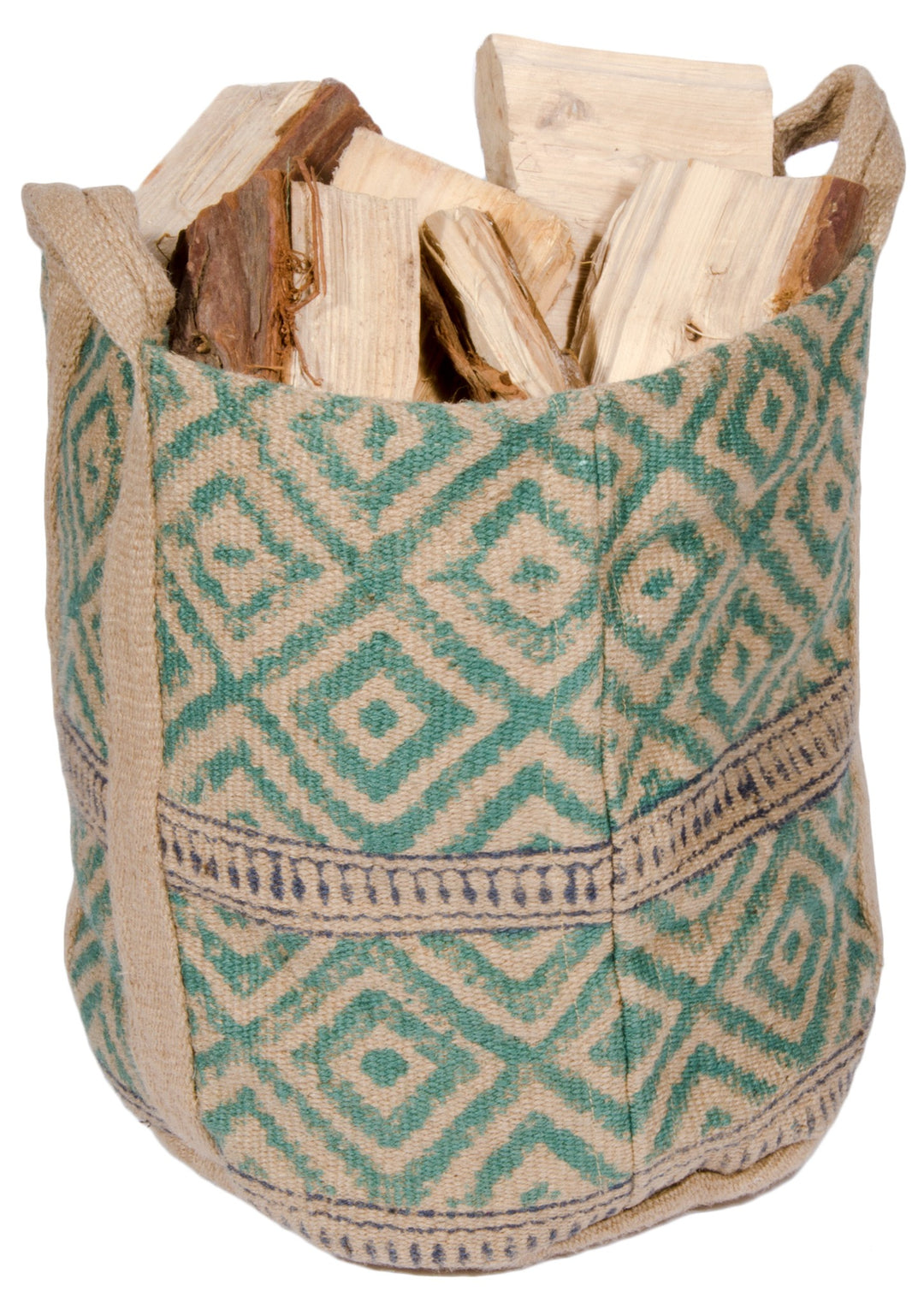 Braided Jute Diamond Pattern Turquoise Blue Storage Bag for Laundry Logs Toys