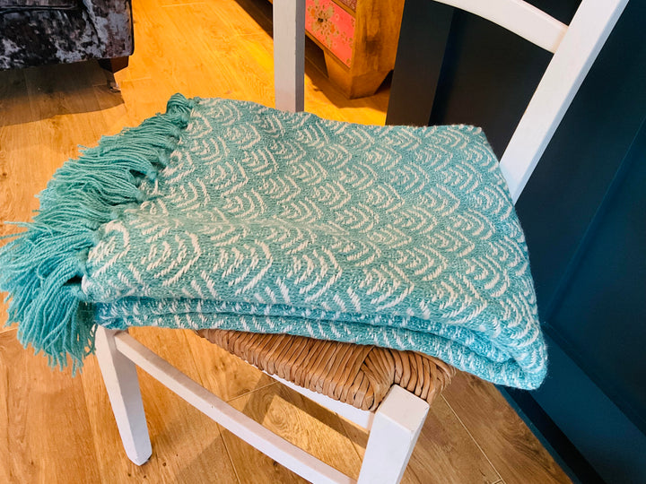 Turquoise Patterned Soft Throw Durable and Washable With Fringe 125 x 150 cm