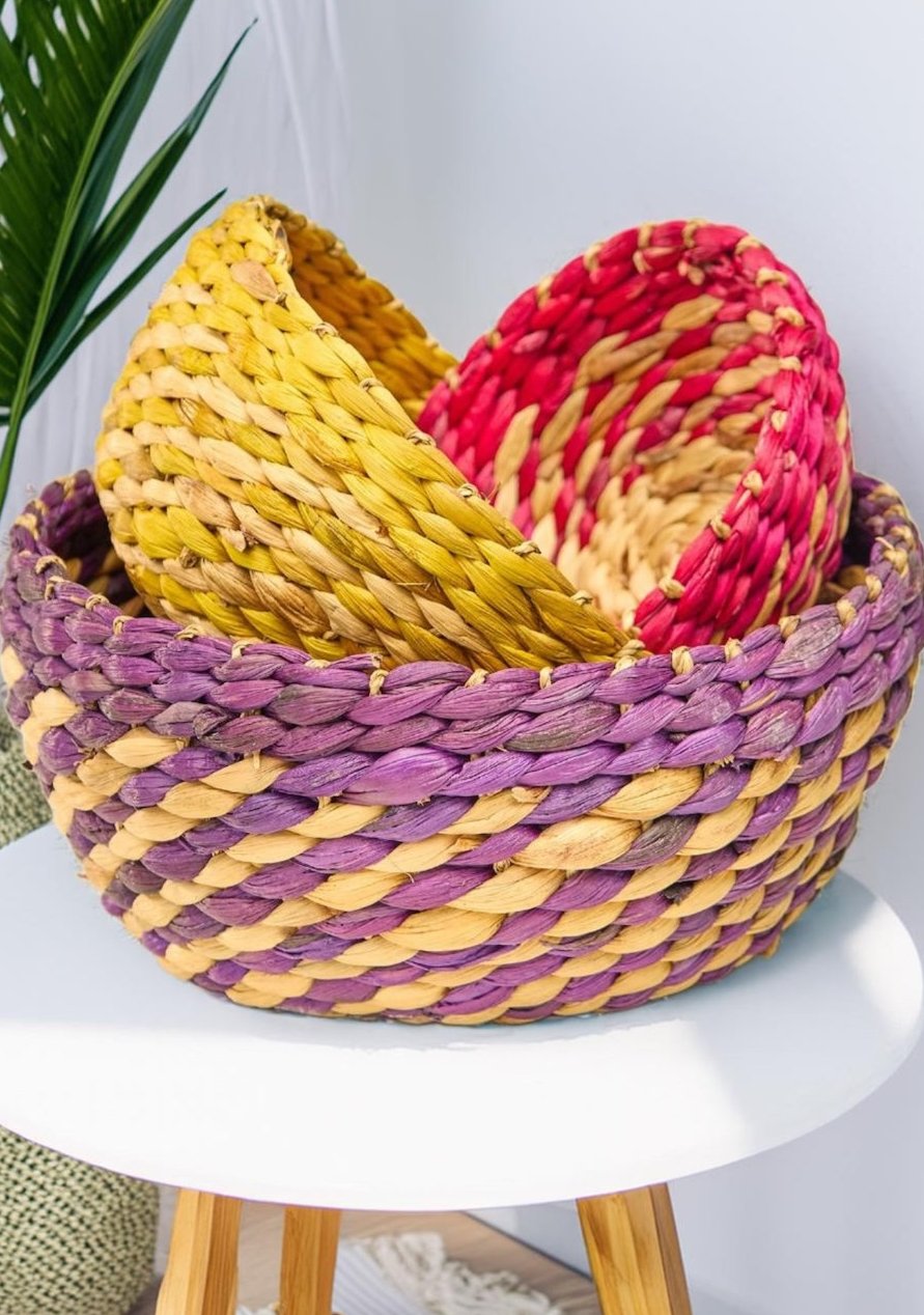 Three Water Hyacinth Baskets