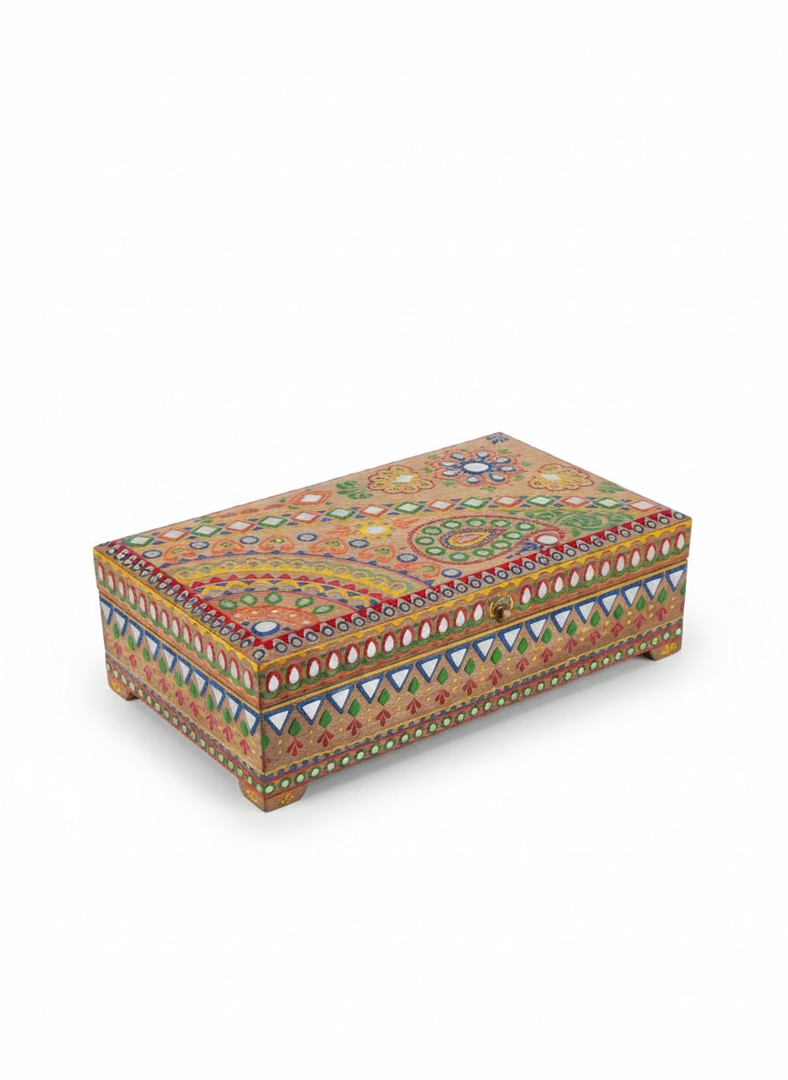 Decorative box with colorful patterns on a white background