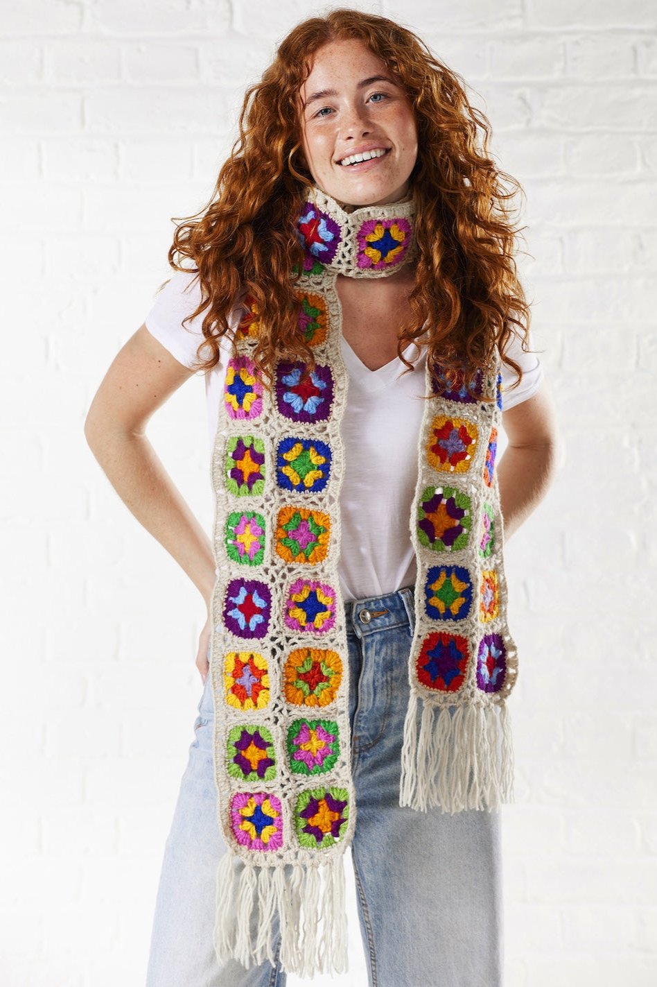 Cream Crochet Rainbow Scarf Second Nature Online