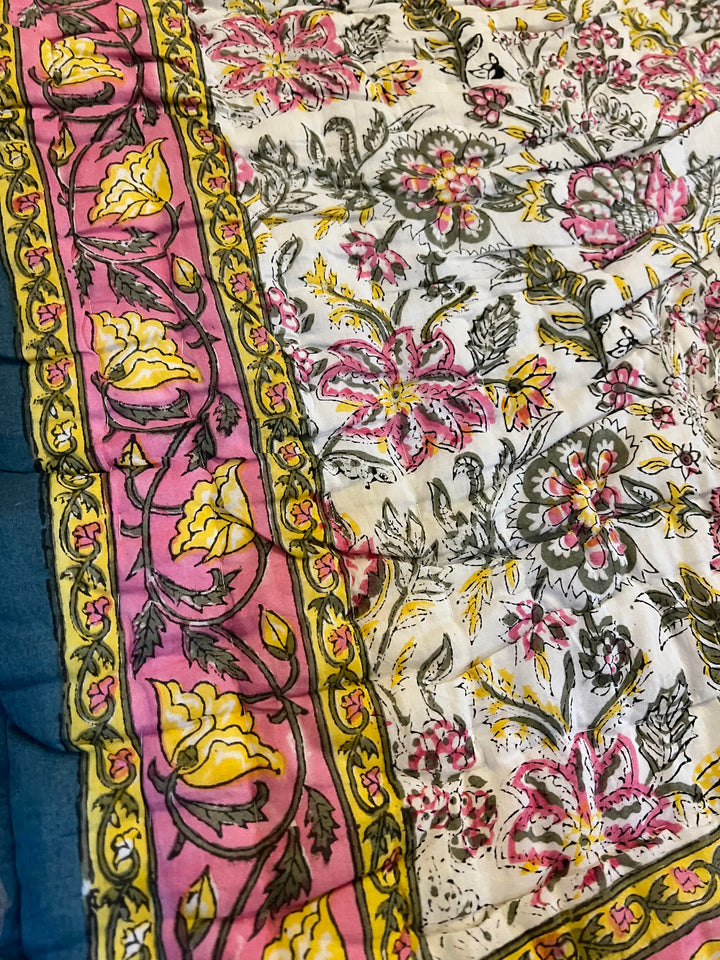 White Pink Blue Floral Duvet Close Up