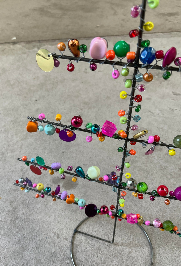 Handmade Wire Beaded Christmas Tree Decoration | Colourful Boho Freestanding Ornament | Festive Tabletop Xmas Décor Gift 30cm