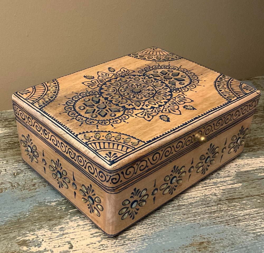Indian Jewellery Box On a Wooden Table