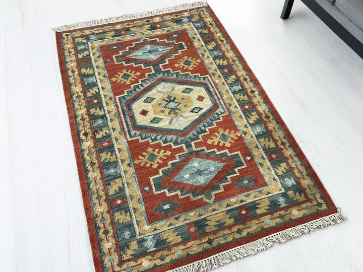 Geometric Kilim Multi Colour Rug Handwoven Wool and Cotton 120 cm x 180 cm