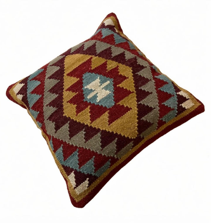 Red Multi Colour Kilim Cushion Cover Hand Loomed Geometric 45 x 45cm