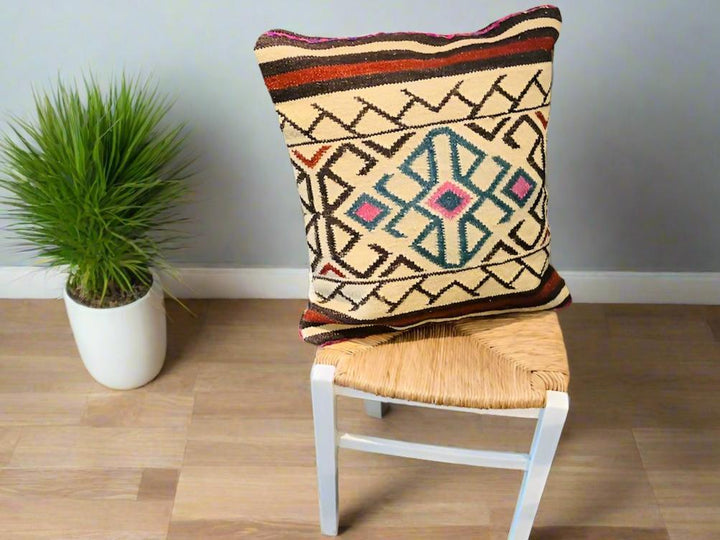 Wool Cotton KIlim Cushion Cover On a Chair