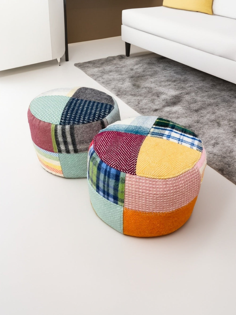 Wool Recycled Fabric Patchwork Pouffe - Second Nature Online 