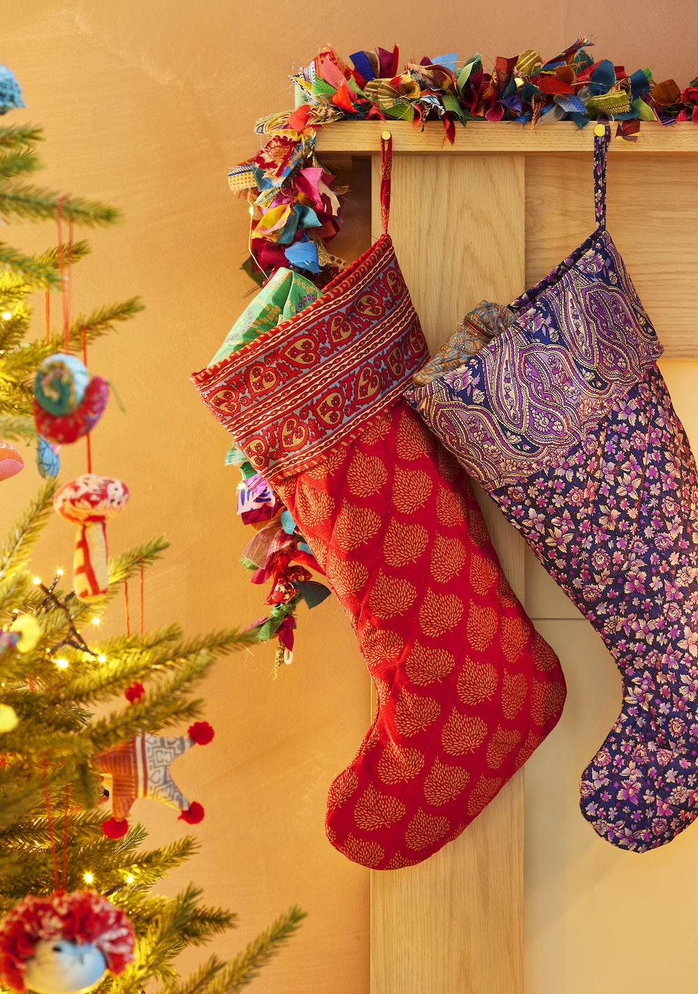 Recycled Sari Christmas Stocking Bright Colourful Xmas Decoration