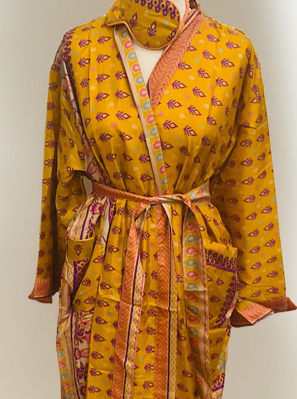 Yellow Recycled Sari Dressing Gown Second Nature Online