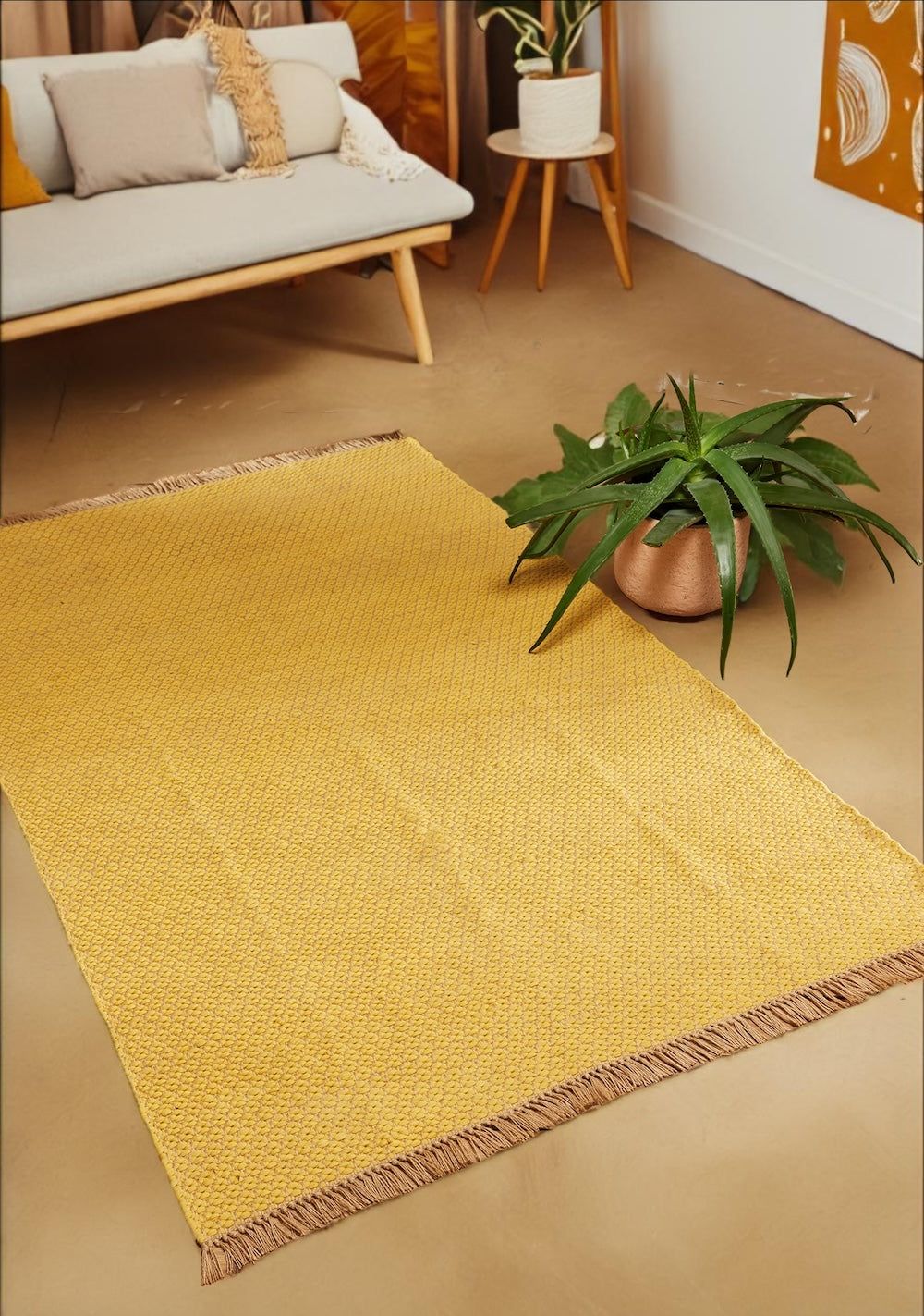 Yellow Textured Cotton Rug Second Nature Online