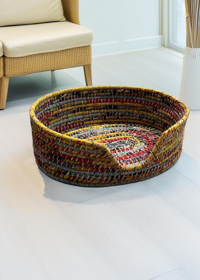 Yellow Kaisa Grass Braided Dog Basket - Second Nature Online