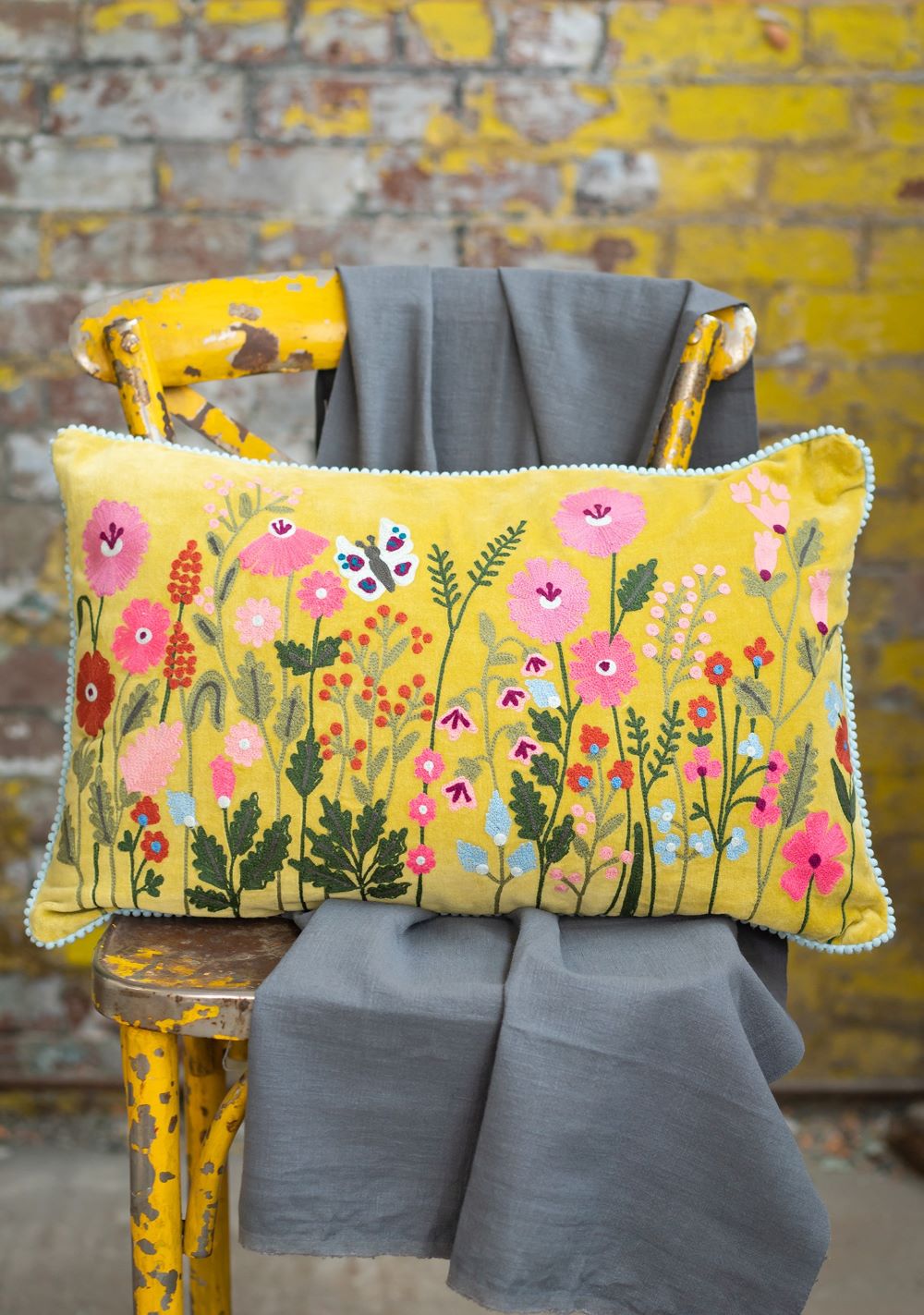 Yellow Floral Cotton Cushion Cover - Second Nature Online