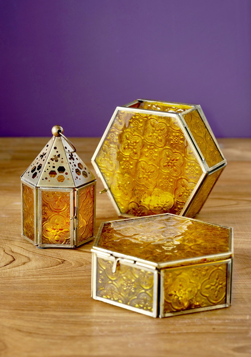 Yellow Honeycomb Lantern T Light Holder