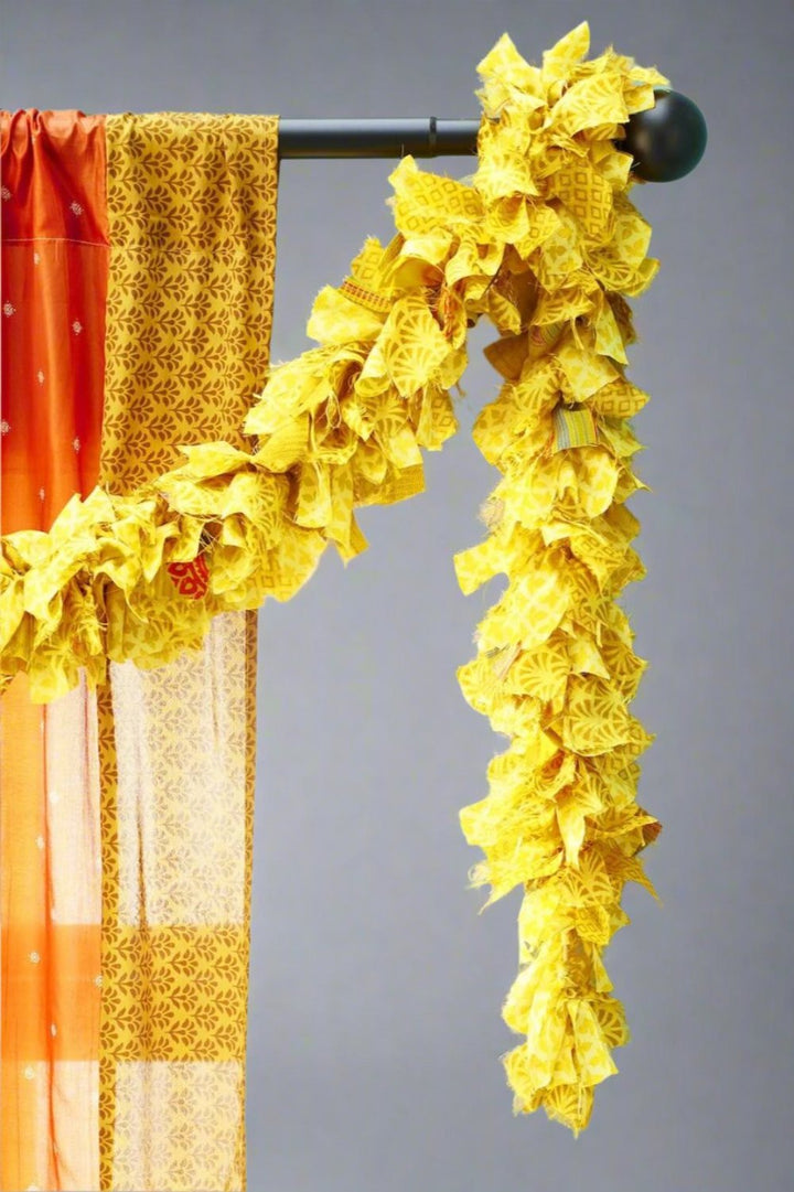 Yellow Recycled Sari Tinsel Garland Xmas - Second Nature Online