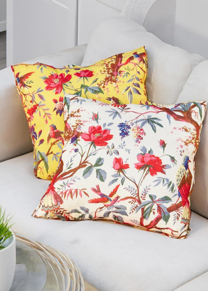 Yellow and White Cotton Floral Cushion covers