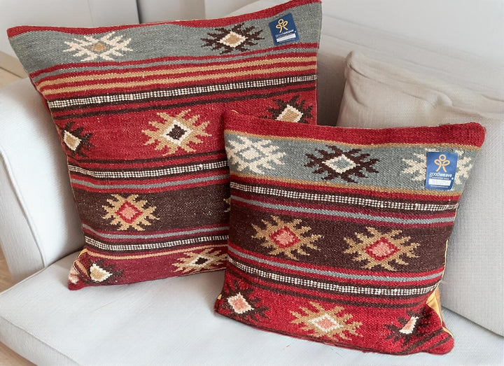 Zanskar Kilim Cushion Cover Handmade in Geometric Stripe Design 2 Sizes