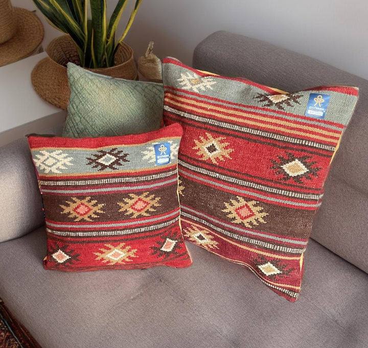 Zanskar Kilim Cushion Cover Handmade in Geometric Stripe Design 2 Sizes