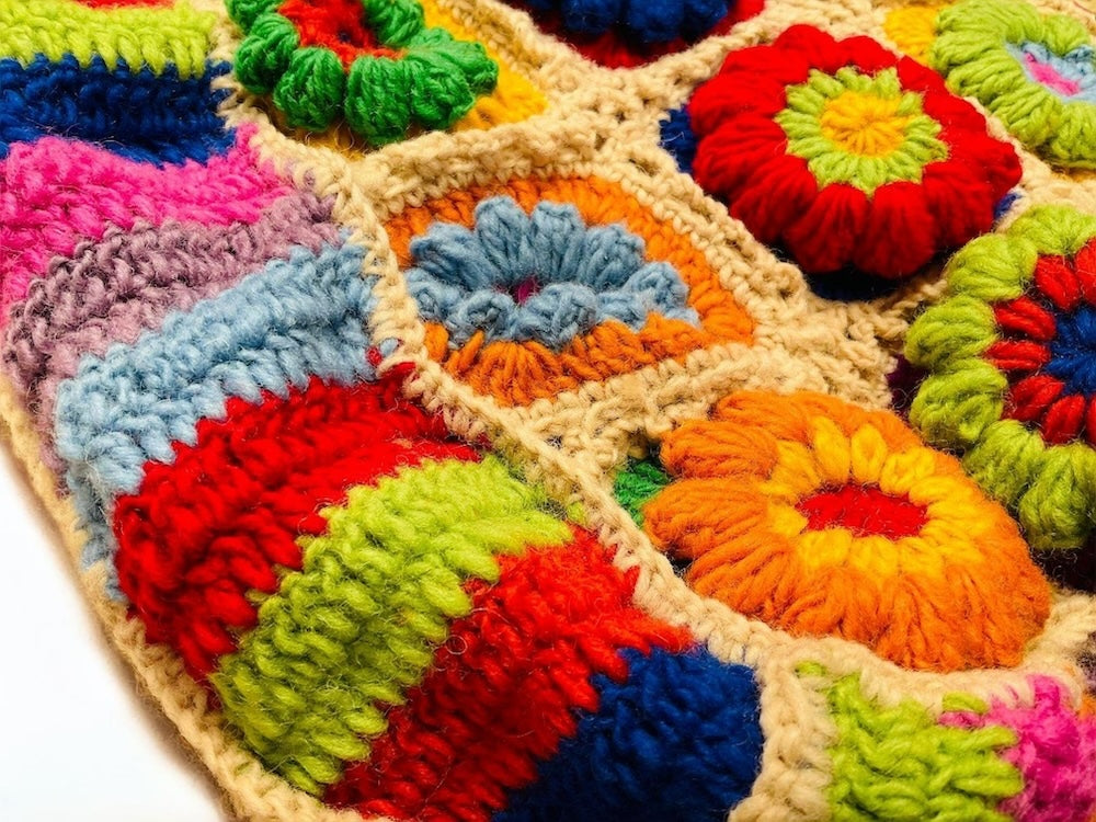 Wool Crochet Rainbow Cream Bag 46 cm x 44 cm