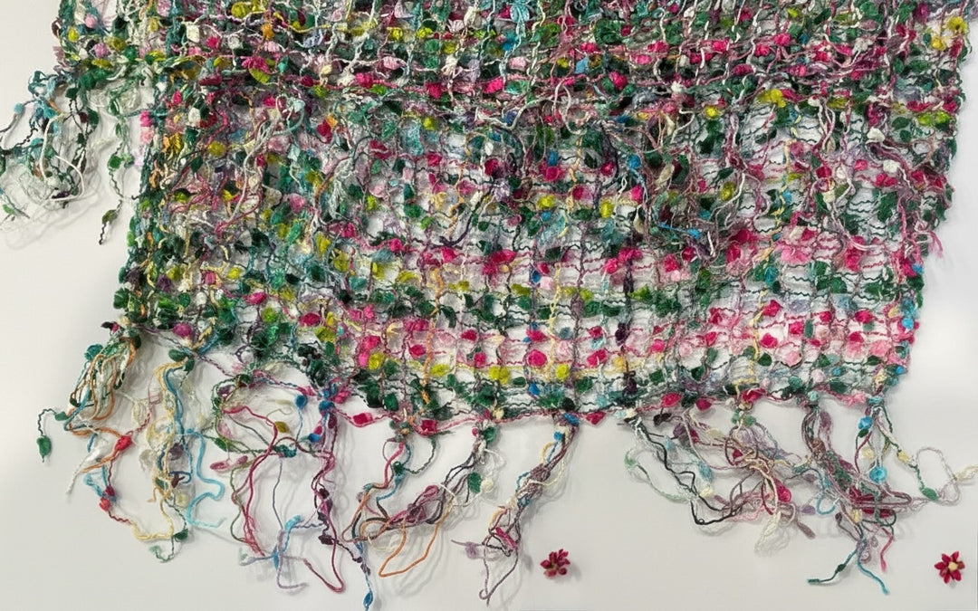 Confetti Scarf Viscose Open Weave Pink and Green Multi Colours For All Seasons