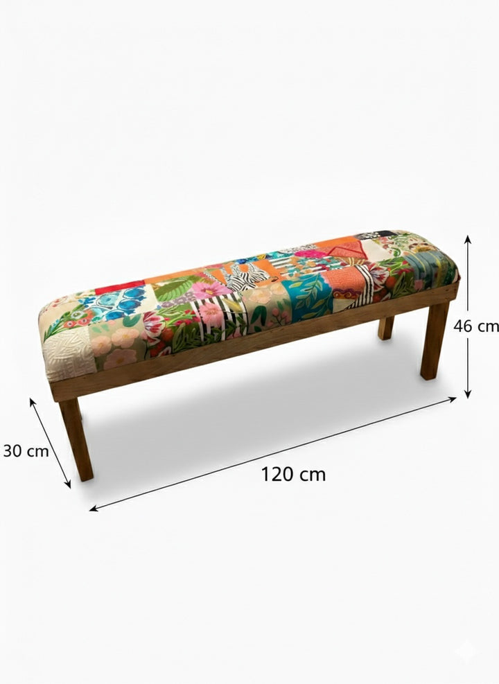 Multicolored bench with dimensions on a white background dimensions
