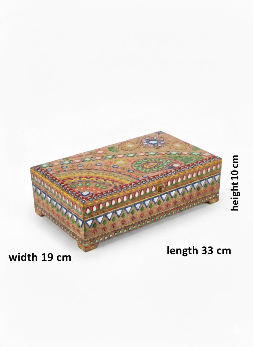 Decorative box with colourful patterns on a white background