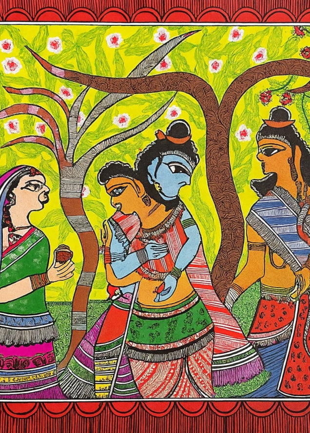 Traditional Authentic Indian Painting Abstract Design Indian Love Multi Colour Painting Only Madhubani artwork on Paper