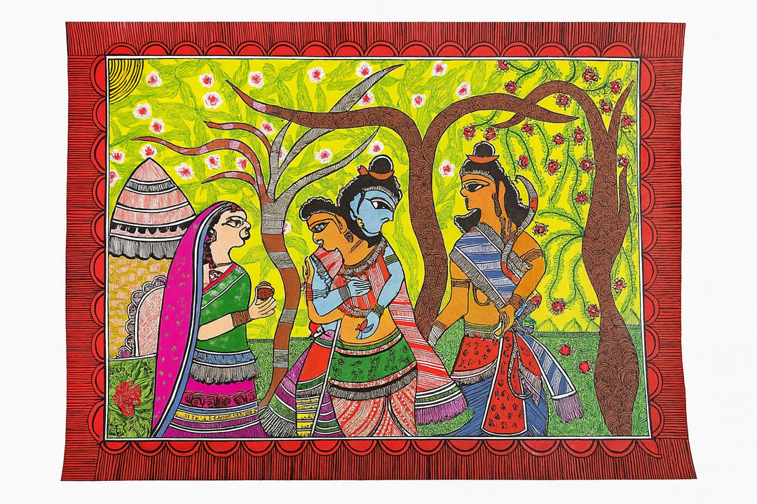 Traditional Authentic Indian Painting Abstract Design Indian Love Multi Colour Painting Only Madhubani artwork on Paper
