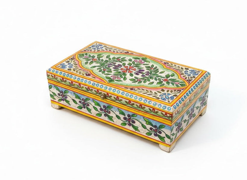 Decorative box with floral patterns on a white background