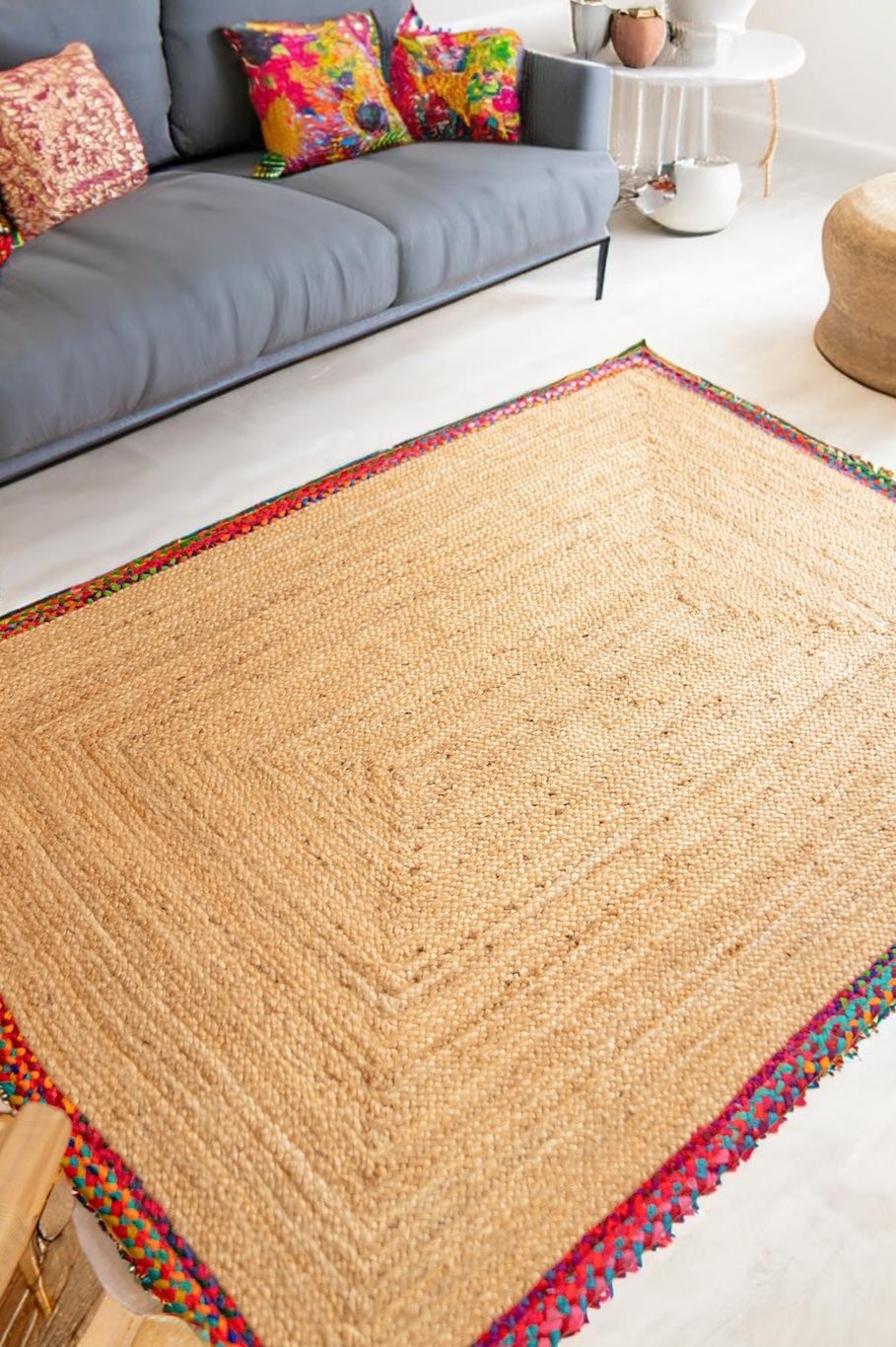 Hemp Chindi Rainbow Border Rug