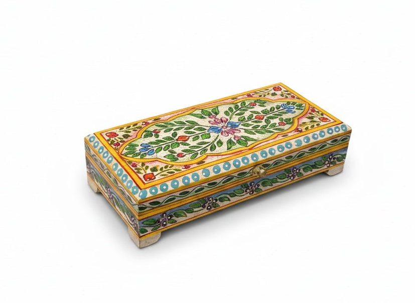 Decorative box with floral patterns on a white background