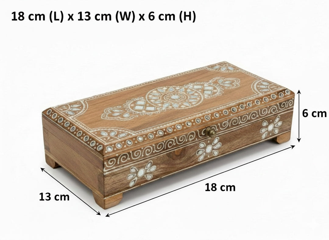 Set of 2 Handmade Indian Natural Jewellery Boxes With Ethnic Design - Hand-Painted Mango Wood Trinket Storage