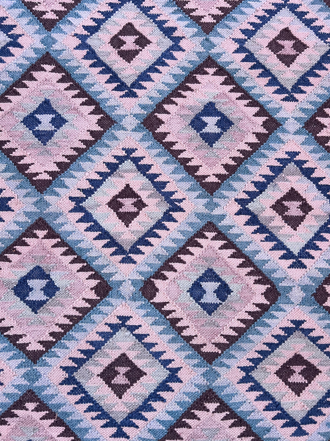 Blue Handloom Kilim Rug Diamond Pattern 120 x 180 cm