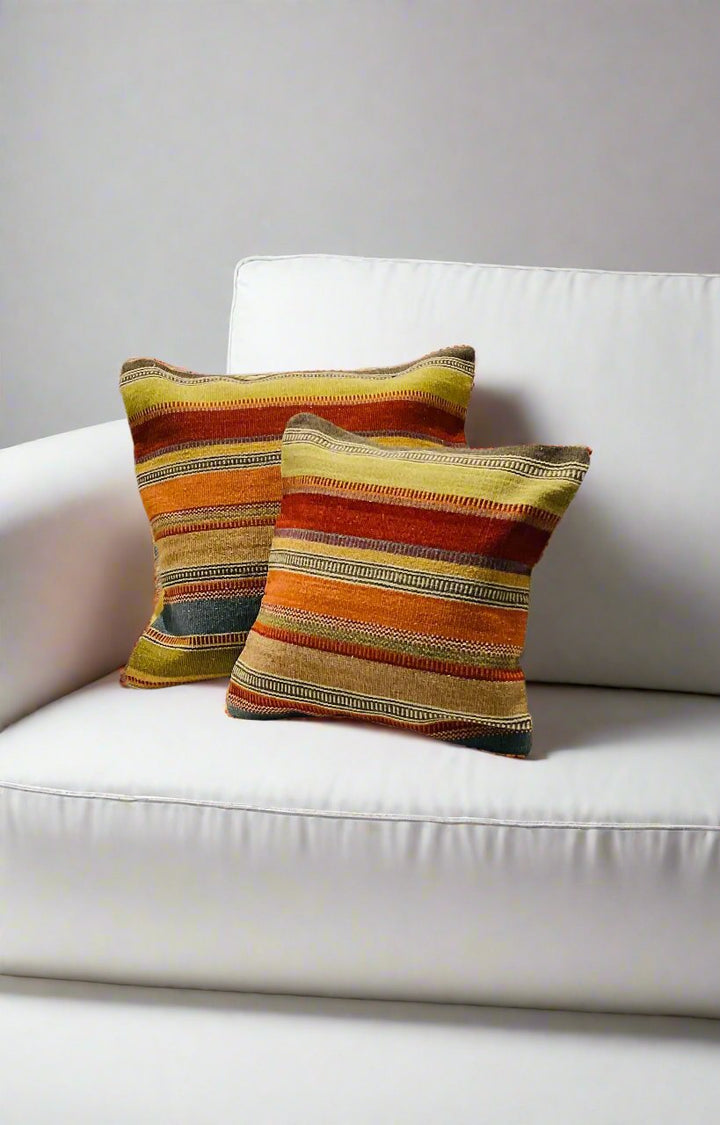 Ooty Cushion Cover Kilim Design in Multi Colour Stripes 2 Sizes Available