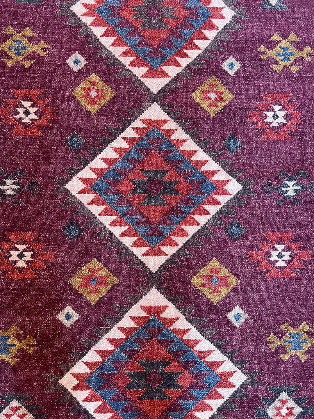 Bengaluru Geometric Red Wool Cotton Kilim 120 cm x 180 cm One Off Design
