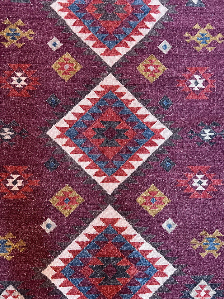 Bengaluru Geometric Red Wool Cotton Kilim 120 cm x 180 cm One Off Design