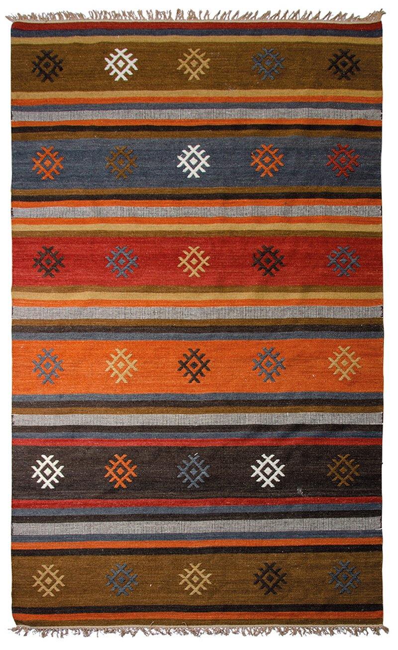 Juma Kilim Rug Handmade in Wool Geometric Stripes - Second Nature Online